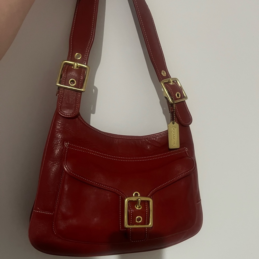 Y2K Rare!! Vintage Cherry Red Leather Coach Legacy Saddle Bag,style # 9340